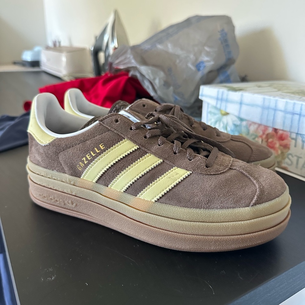 Adidas Brown and Cream Platform Sneakers
